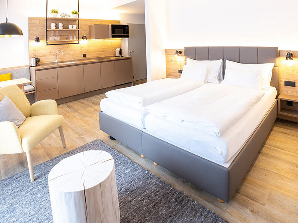 Blick in ein Apartment für 2 Personen im Dormio Aparthotel